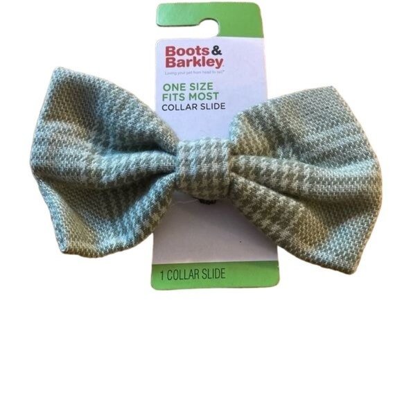 Boots & Barkley Green White Dog Collar Slide Bow Tie Bowtie Formal One Size - Picture 4 of 5